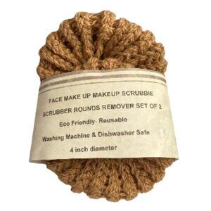 Face Make Up Makeup Scrubbie Scrubber Rounds Remover Tan Brown 4 inches Set of 2